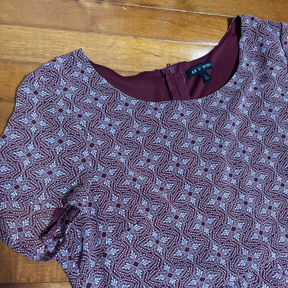 As U Wish Burgundy and Cream Geometric Dress